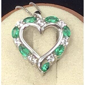 Sterling Silver Lab Created Emerald White Topaz Pendant And Box Chain 18”
